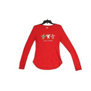 Old Navy Womens Medium Too Hot to Handle Gingerbread Cookie Red Thermal Top PJs
